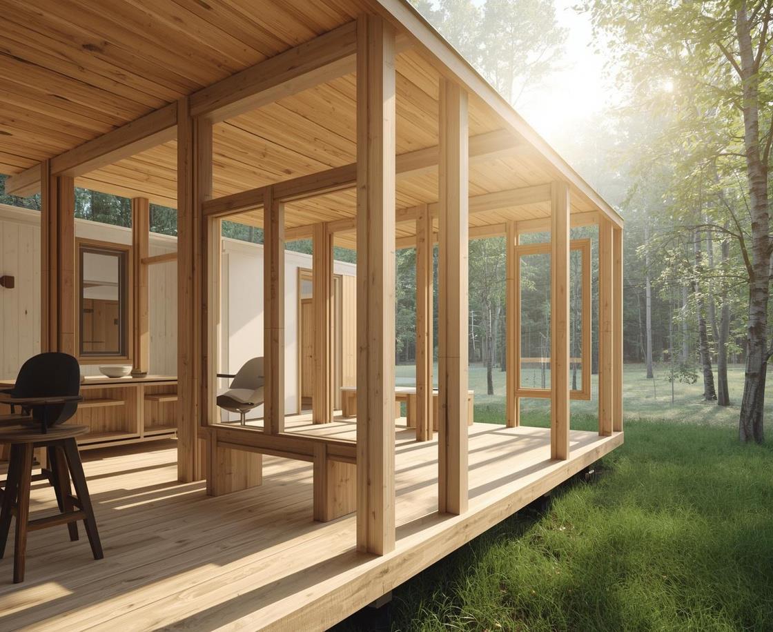 Intérieur lumineux d'une cabine modulaire écologique SLT